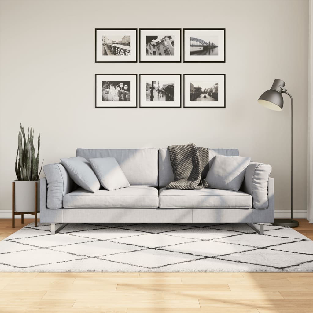 Tykt teppe PAMPLONA høy luv moderne krem og svart 140x200 cm