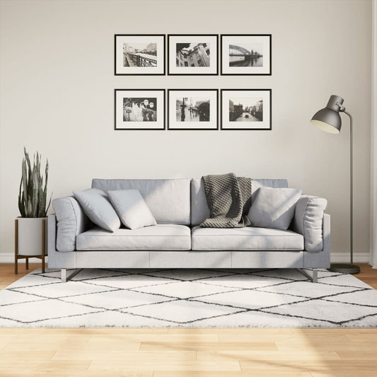 Tykt teppe PAMPLONA høy luv moderne krem og svart 140x200 cm