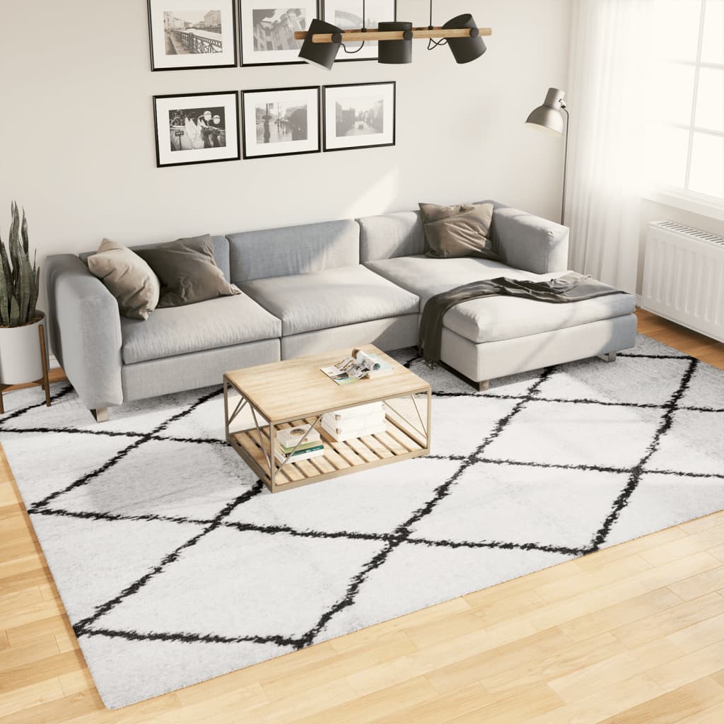 Tykt teppe PAMPLONA høy luv moderne krem og svart 240x340 cm