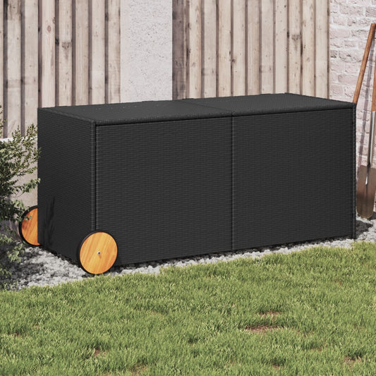 Cushion box with wheels black 283L cm poly rattan