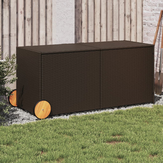 Cushion box with wheels brown 283L cm poly rattan