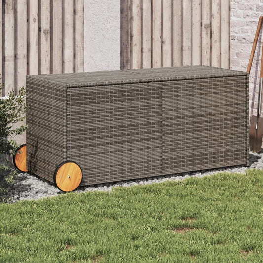 Cushion box with wheels grey 283L cm poly rattan