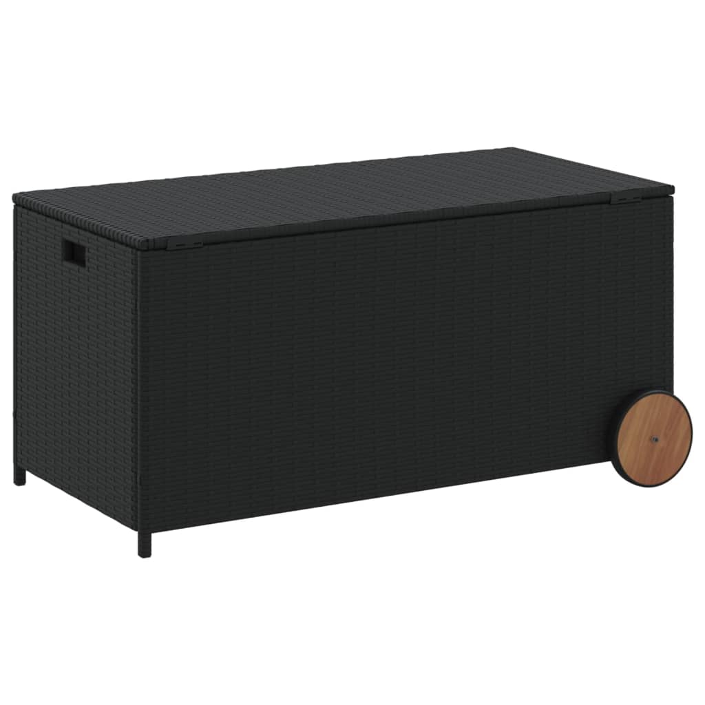 Cushion box with wheels black 190L cm poly rattan
