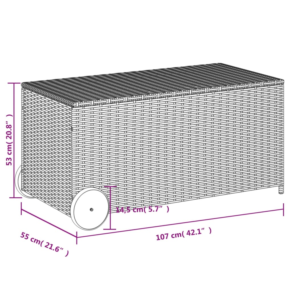 Cushion box with wheels black 190L cm poly rattan