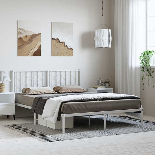 Sengeramme i metall med hodegavl hvit 193x203 cm