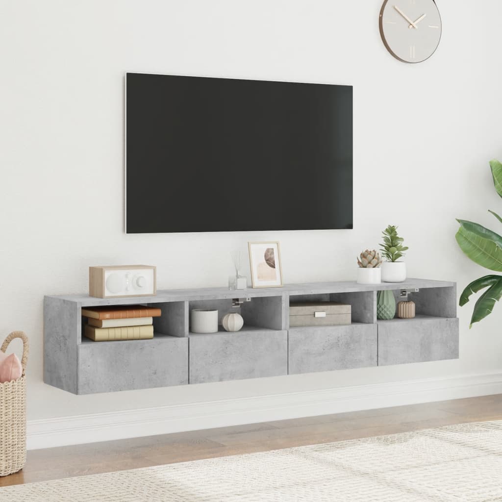 Vegghengte TV-benker 2 stk betonggrå 80x30x30 cm konstruert tre