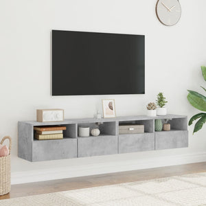 Vegghengte TV-benker 2 stk betonggrå 80x30x30 cm konstruert tre