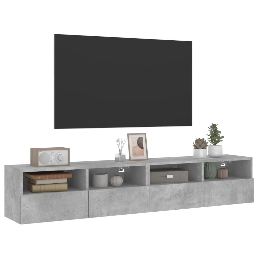 Vegghengte TV-benker 2 stk betonggrå 80x30x30 cm konstruert tre