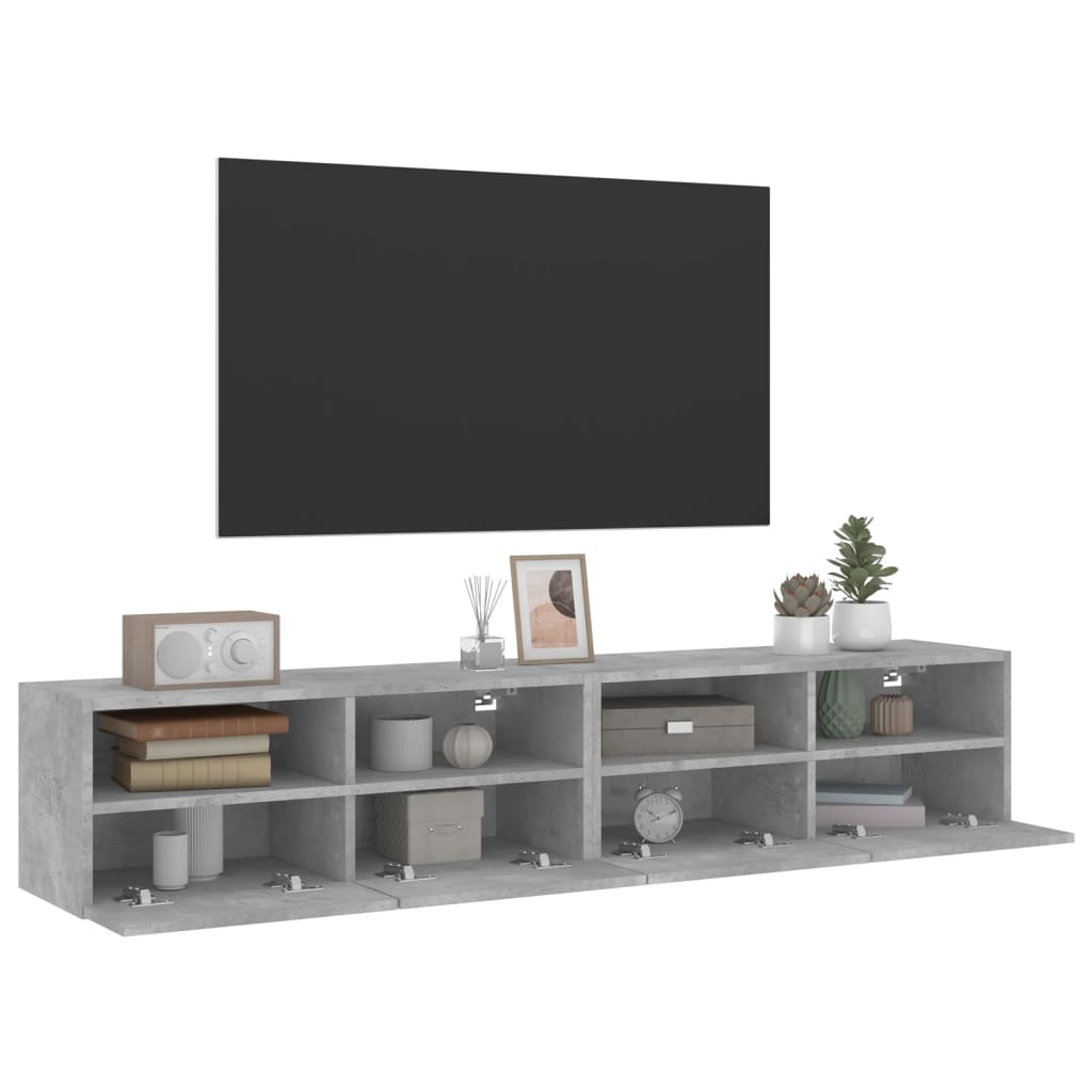 Vegghengte TV-benker 2 stk betonggrå 80x30x30 cm konstruert tre