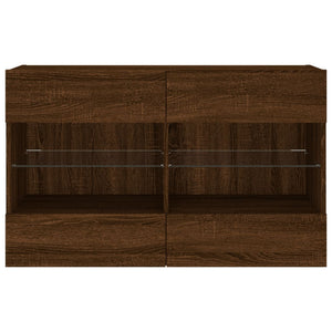 Vegghengt TV-benk med LED-lys brun eik 98,5x30x60,5 cm