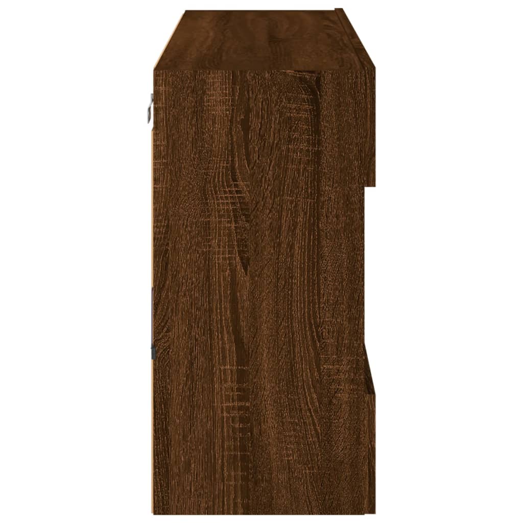 Vegghengt TV-benk med LED-lys brun eik 98,5x30x60,5 cm