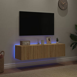 Vegghengte TV-benker med LED 2 stk sonoma eik 60x35x31 cm