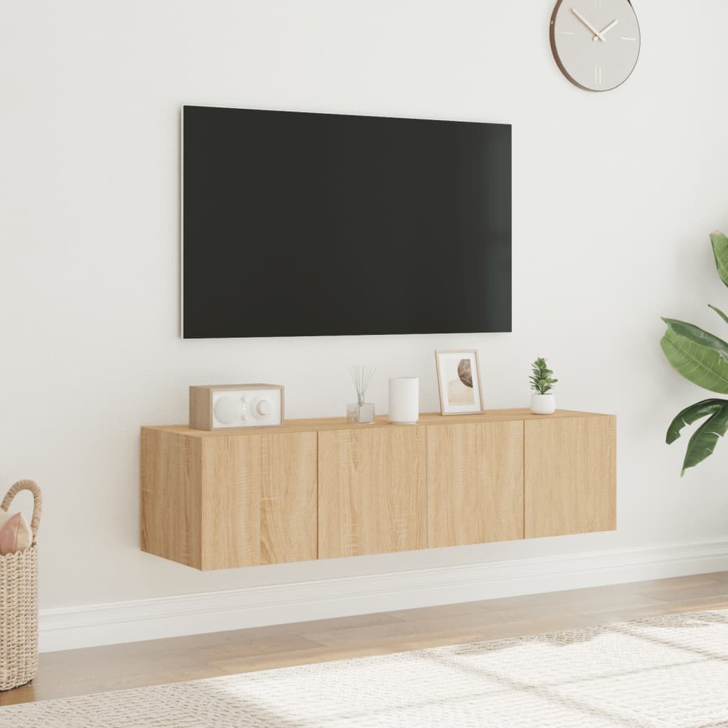Vegghengte TV-benker med LED 2 stk sonoma eik 60x35x31 cm