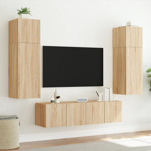 Vegghengte TV-benker med LED 2 stk sonoma eik 60x35x31 cm