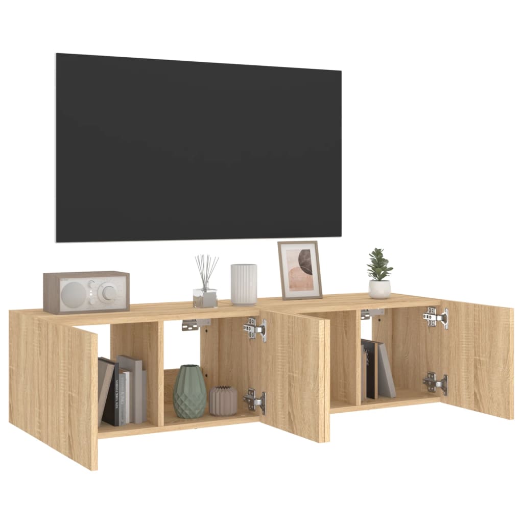 Vegghengte TV-benker med LED 2 stk sonoma eik 60x35x31 cm