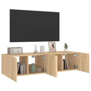 Vegghengte TV-benker med LED 2 stk sonoma eik 60x35x31 cm