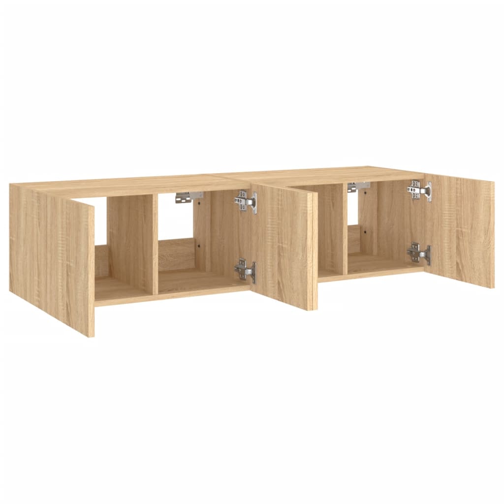 Vegghengte TV-benker med LED 2 stk sonoma eik 60x35x31 cm