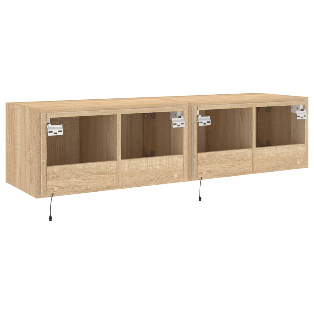 Vegghengte TV-benker med LED 2 stk sonoma eik 60x35x31 cm