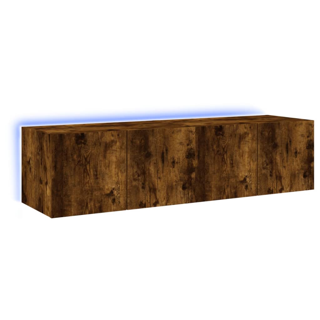 TV-benker med LED-lys 2 stk røkt eik 60x35x31 cm