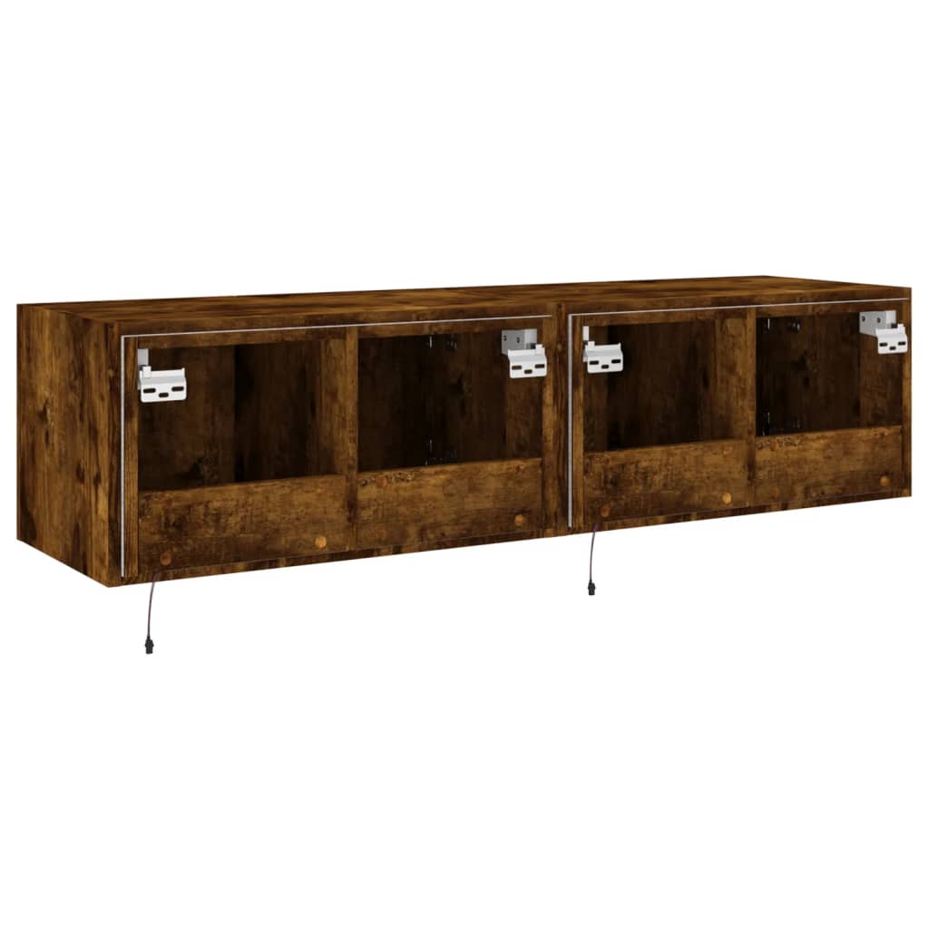 TV-benker med LED-lys 2 stk røkt eik 60x35x31 cm