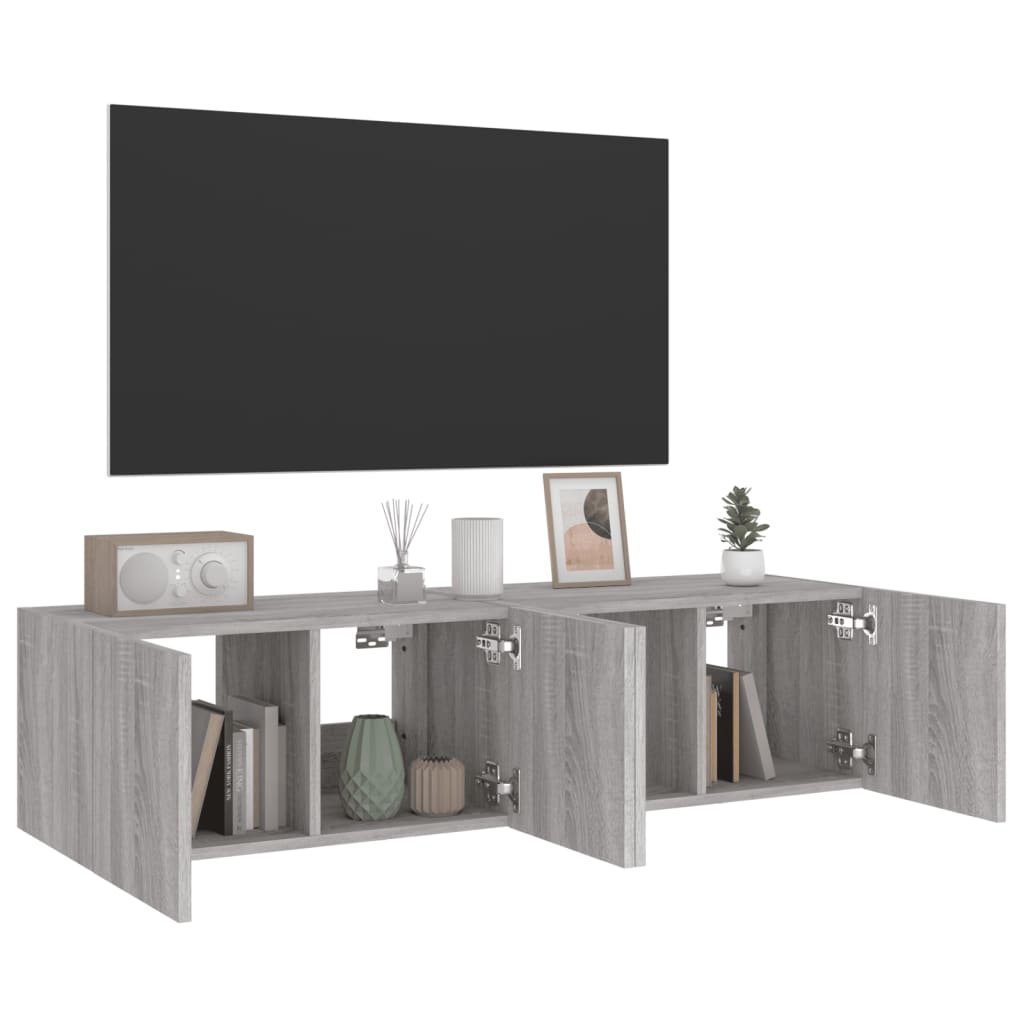 Vegghengte TV-benker med LED-lys 2 stk grå sonoma 60x35x31 cm