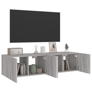 Vegghengte TV-benker med LED-lys 2 stk grå sonoma 60x35x31 cm