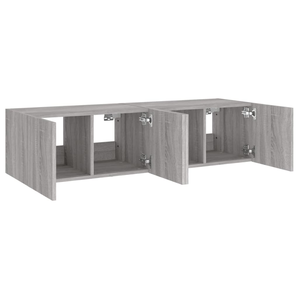 Vegghengte TV-benker med LED-lys 2 stk grå sonoma 60x35x31 cm