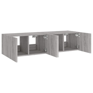 Vegghengte TV-benker med LED-lys 2 stk grå sonoma 60x35x31 cm