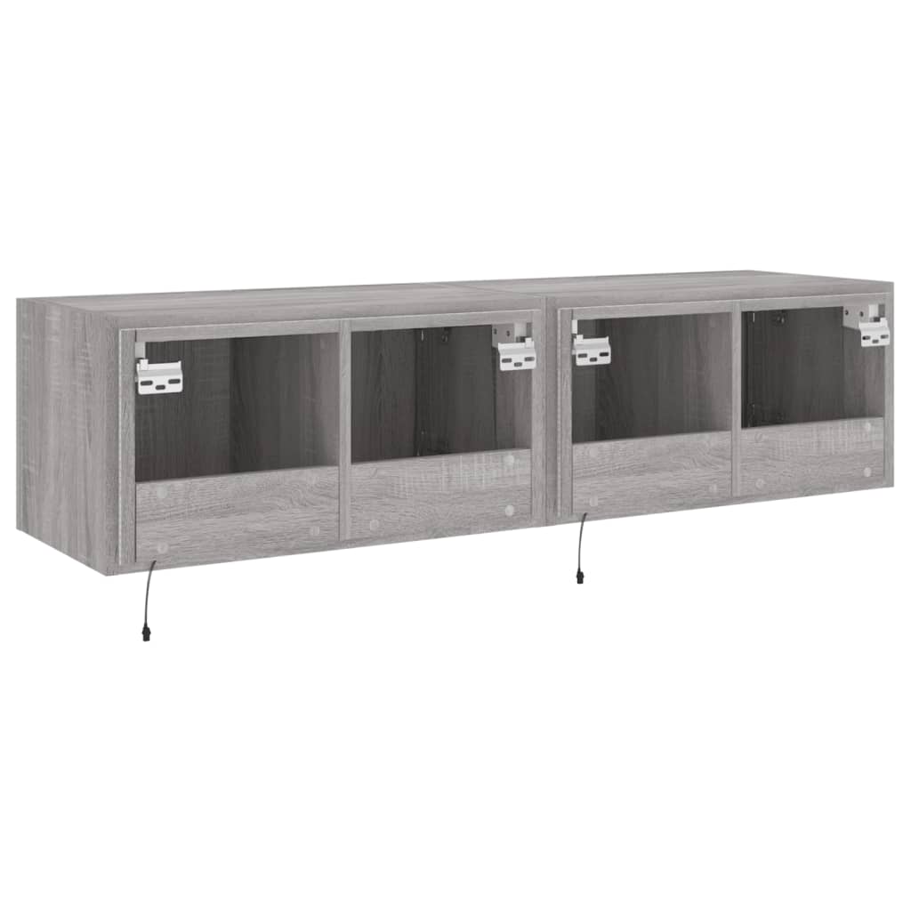 Vegghengte TV-benker med LED-lys 2 stk grå sonoma 60x35x31 cm