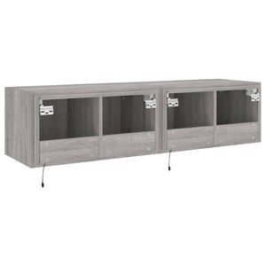 Vegghengte TV-benker med LED-lys 2 stk grå sonoma 60x35x31 cm
