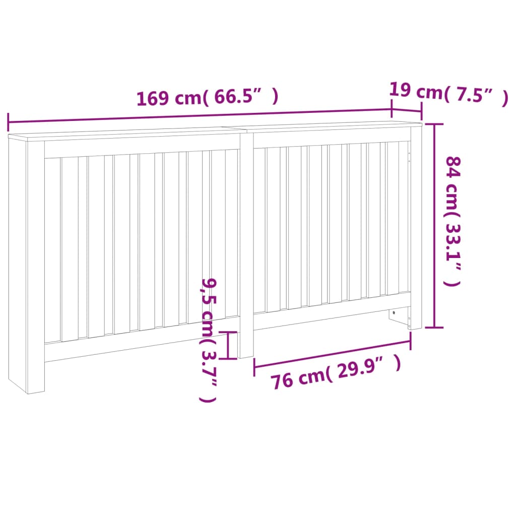 Radiatordeksel voksbrun 169x19x84 cm heltre furu
