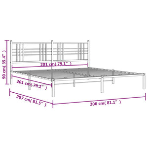 Sengeramme i metall med sengegavl svart 200x200 cm