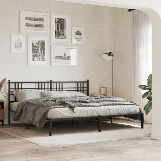 Sengeramme i metall med sengegavl svart 200x200 cm