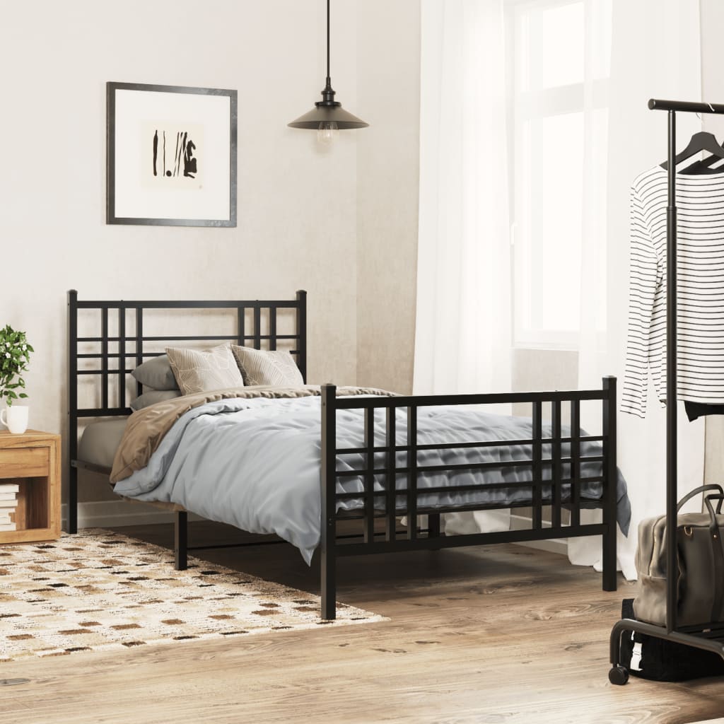 Sengeramme i metall med hode- og fotgavl svart 107x203 cm