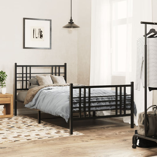 Sengeramme i metall med hode- og fotgavl svart 107x203 cm