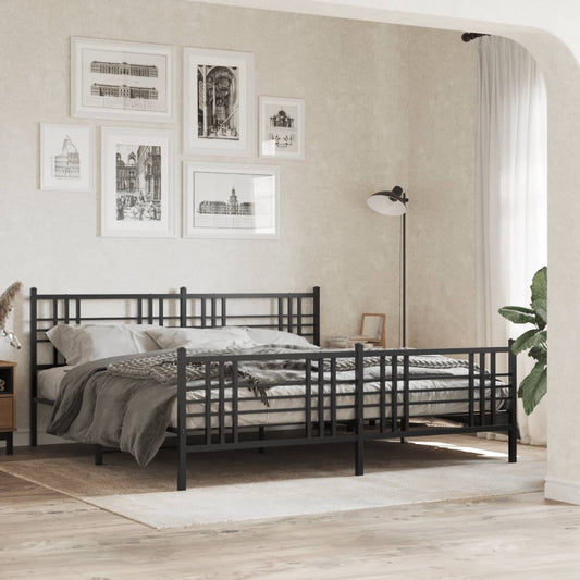 Sengeramme i metall med hode- og fotgavl svart 200x200 cm