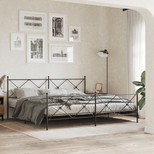Sengeramme i metall med hode- og fotgavl svart 200x200 cm