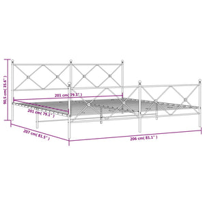 Sengeramme i metall med hode- og fotgavl hvit 200x200 cm