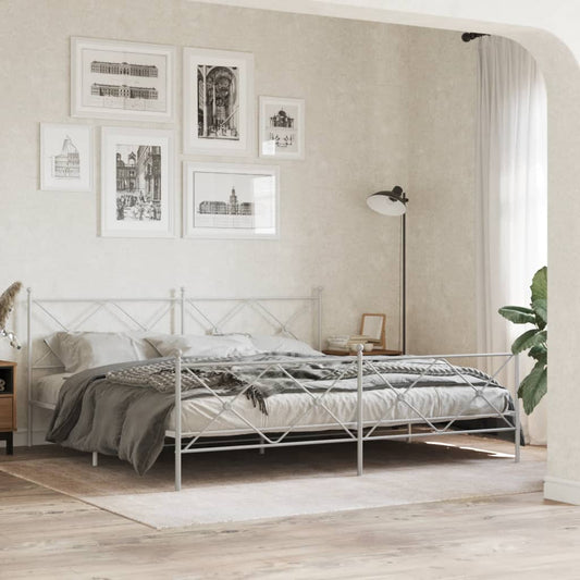 Sengeramme i metall med hode- og fotgavl hvit 200x200 cm