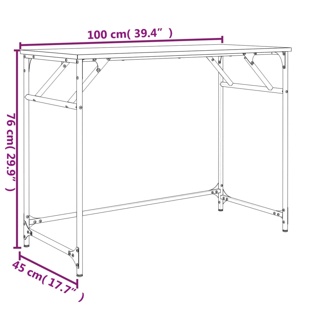 Bord røkt eik 100x45x76 cm konstruert tre pulverlakkert stål