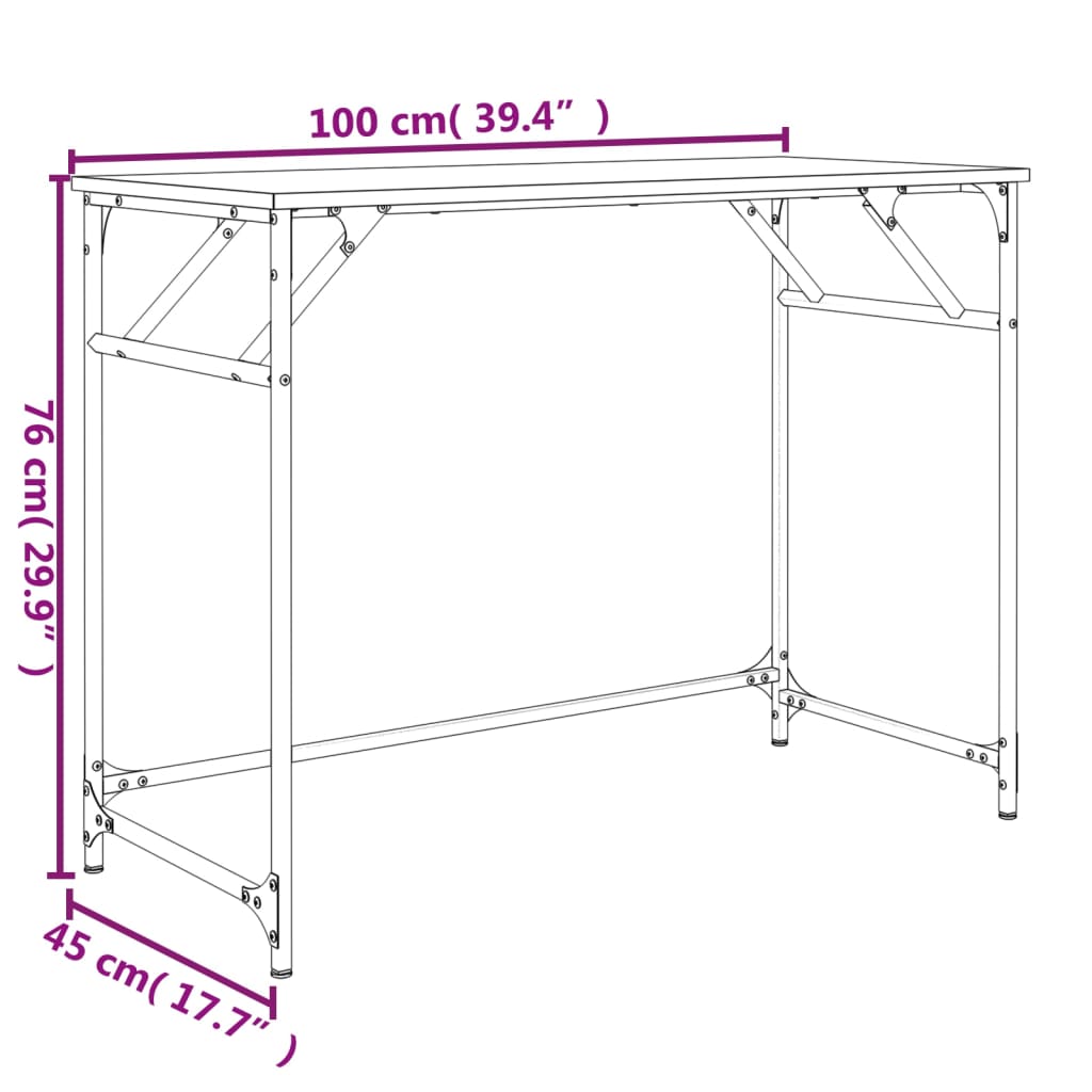 Bord brun eik 100x45x76 cm konstruert tre pulverlakkert stål