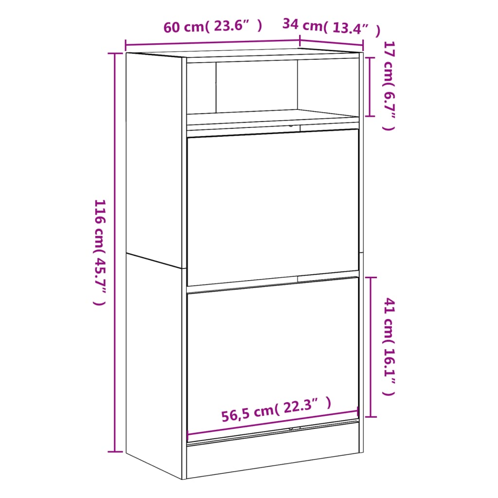 Skohylle hvit 60x34x116 cm konstruert tre
