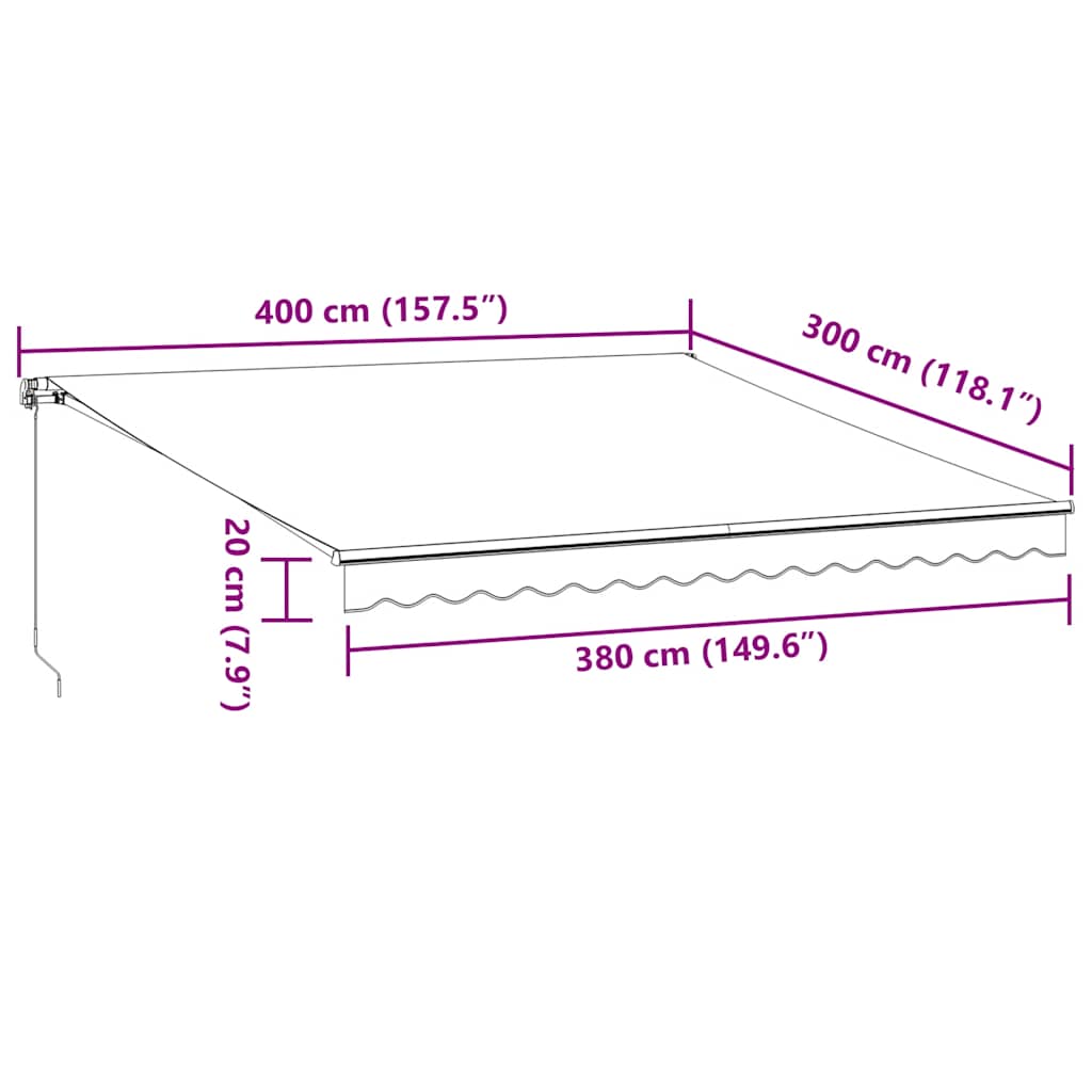 Automatisk uttrekkbar markise burgunder 400x300 cm