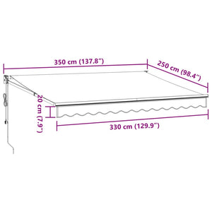 Automatisk uttrekkbar markise med LED burgunder 350x250 cm