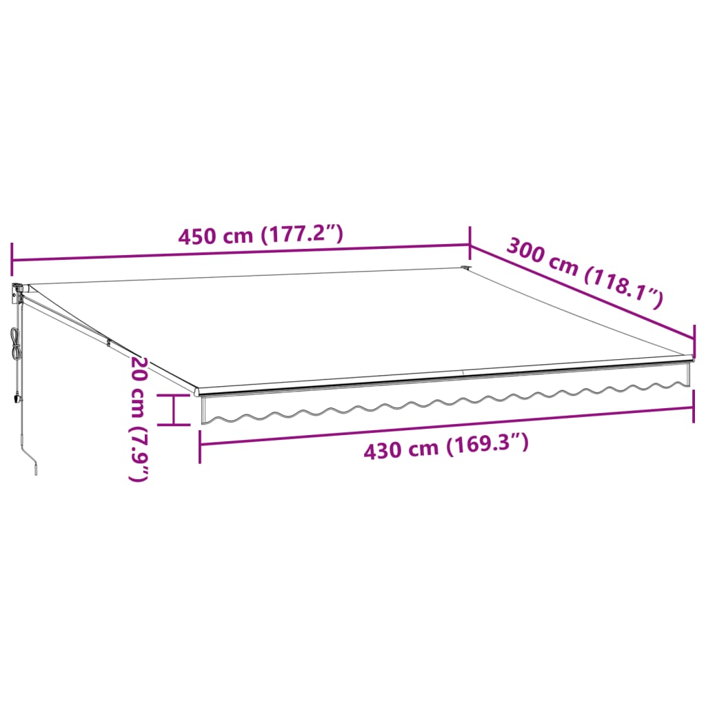 Automatisk uttrekkbar markise burgunder 450x300 cm