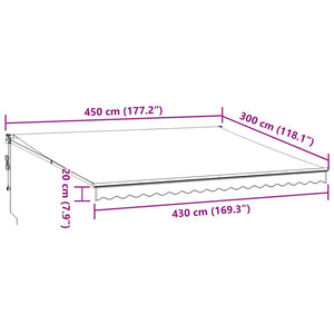 Automatisk uttrekkbar markise burgunder 450x300 cm