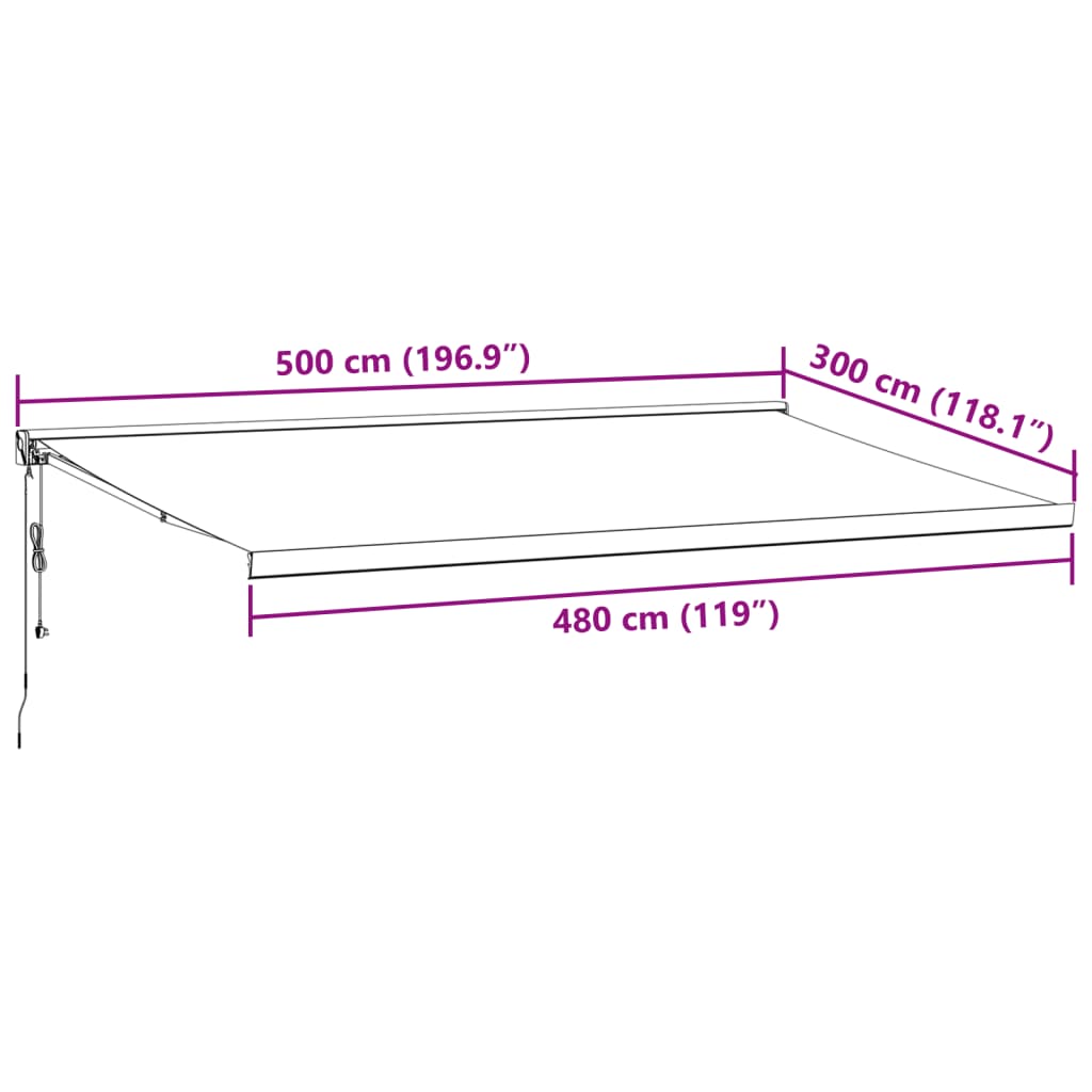 Automatisk uttrekkbar markise burgunder 500x300 cm