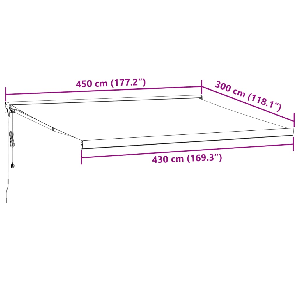 Automatisk uttrekkbar markise burgunder 450x300 cm