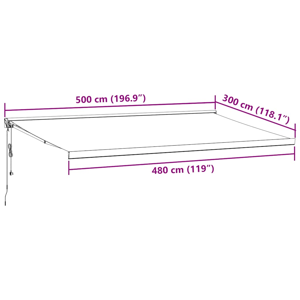 Automatisk uttrekkbar markise burgunder 500x300 cm