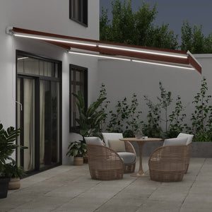 Manual retractable awning with LED brown 400x350 cm
